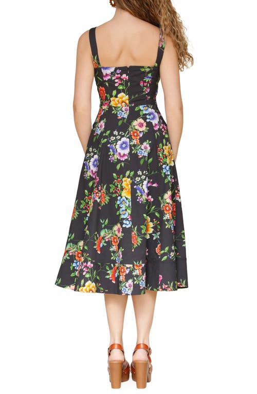 Avec Les Filles Floral Fit & Flare Dress In Multi