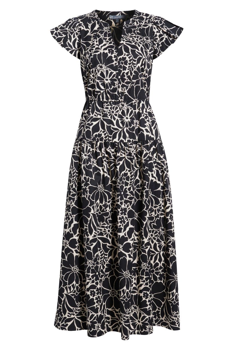 Floral Cotton Blend Dress, Alternate, color, BLACK OFF WHITE