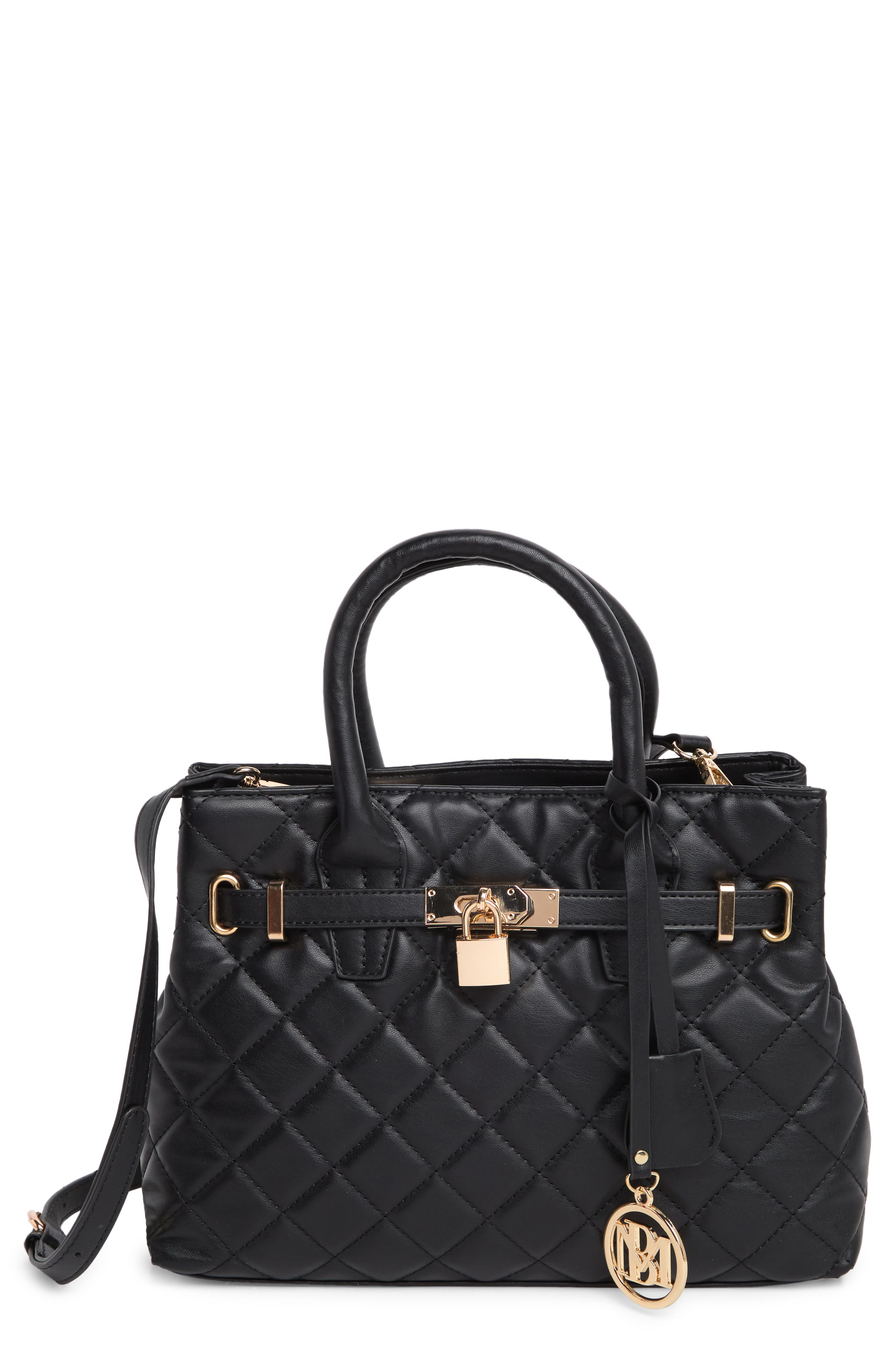 Badgley Mischka Collection Diamond Quilt Faux Leather Tote Bag, Main, color, Black