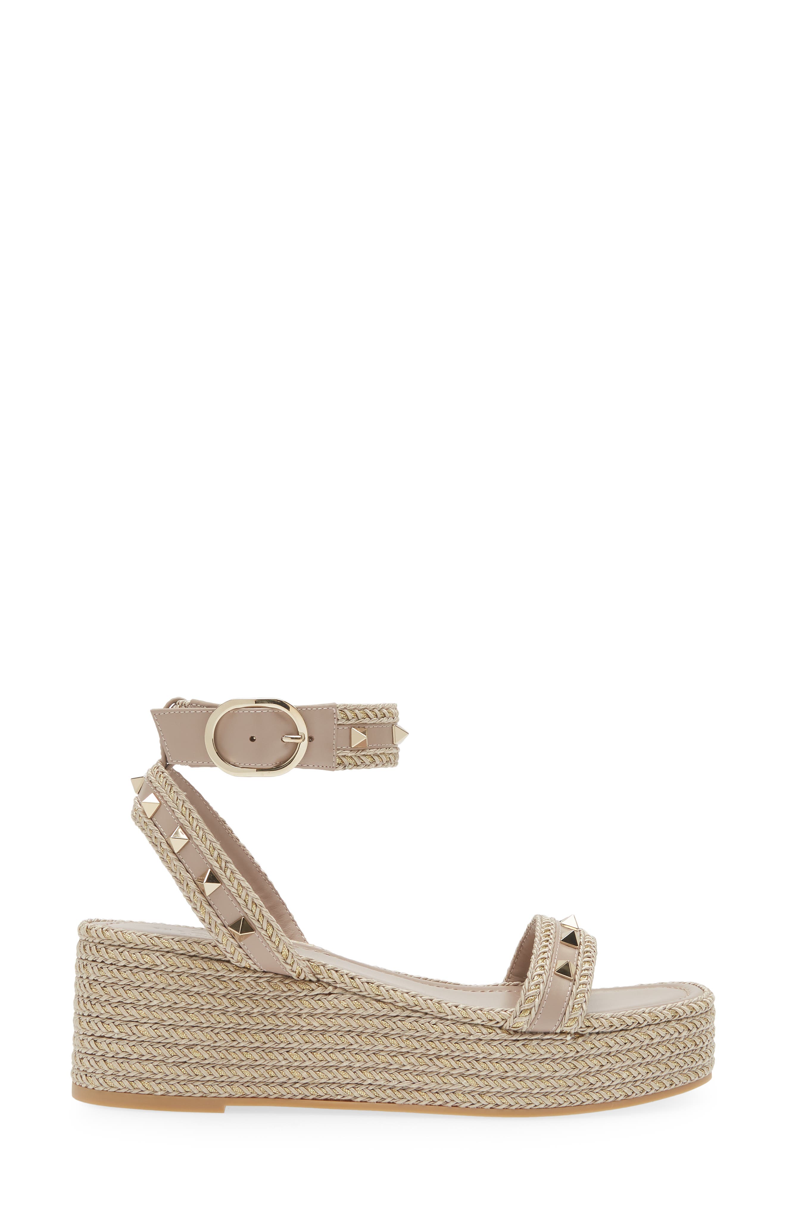 Valentino Garavani Rockstud Torchon Espadrille Wedge Sandal, Alternate, color, 