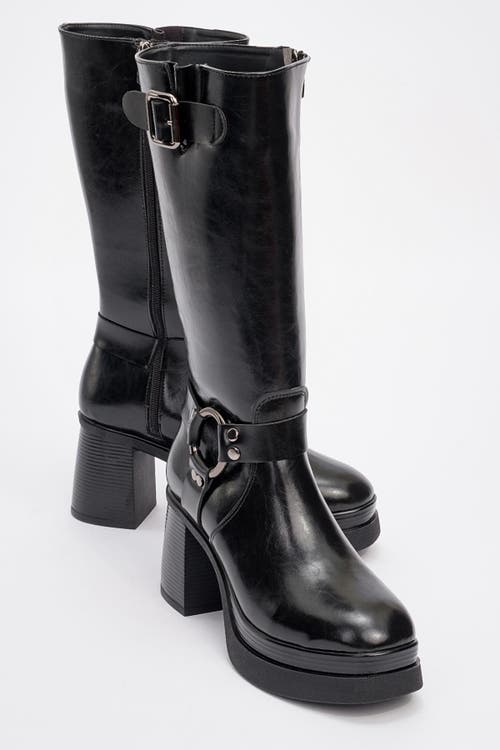 Prologue Shoes Rock Buckle Zip Block Heel Boot In Animal Print