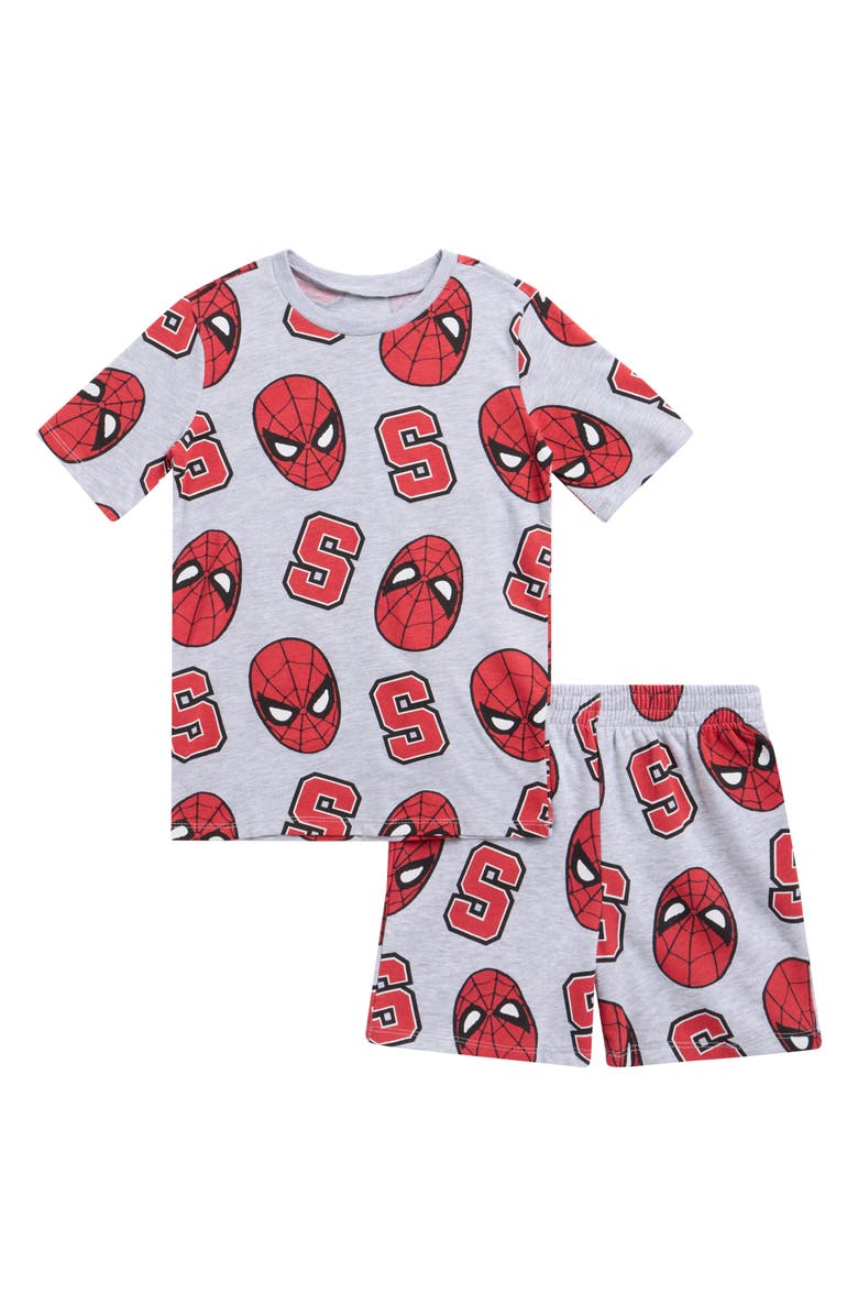 Happy Threads Kids' Spider-Man Print T-Shirt & Shorts Set, Main, color, Heather Grey