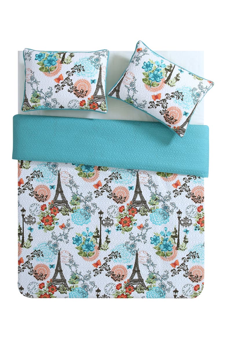 Eiffel Reversible Quilt Set - Full/Queen, Alternate, color, BLUE