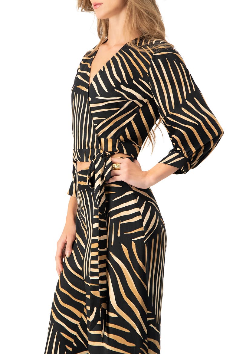 Printed Deep V-Neck Blouse, Alternate, color, Black