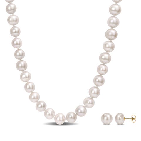 2-Piece Set Cultured Pearl Necklace & Earrings 14k