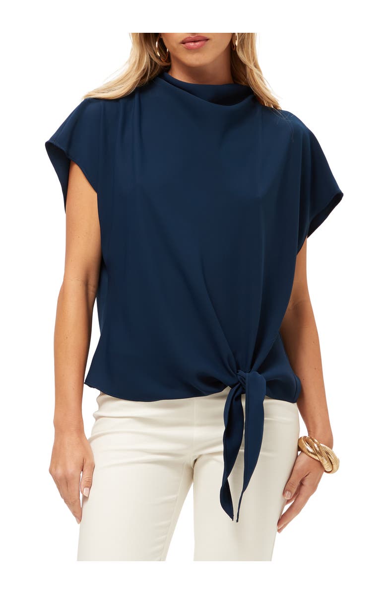 Trina Turk High Neck Tie Hem Bisque Top, Main, color, Ink