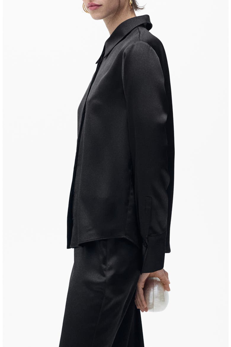Regular Fit Satin Shirt, Alternate, color, BLACK