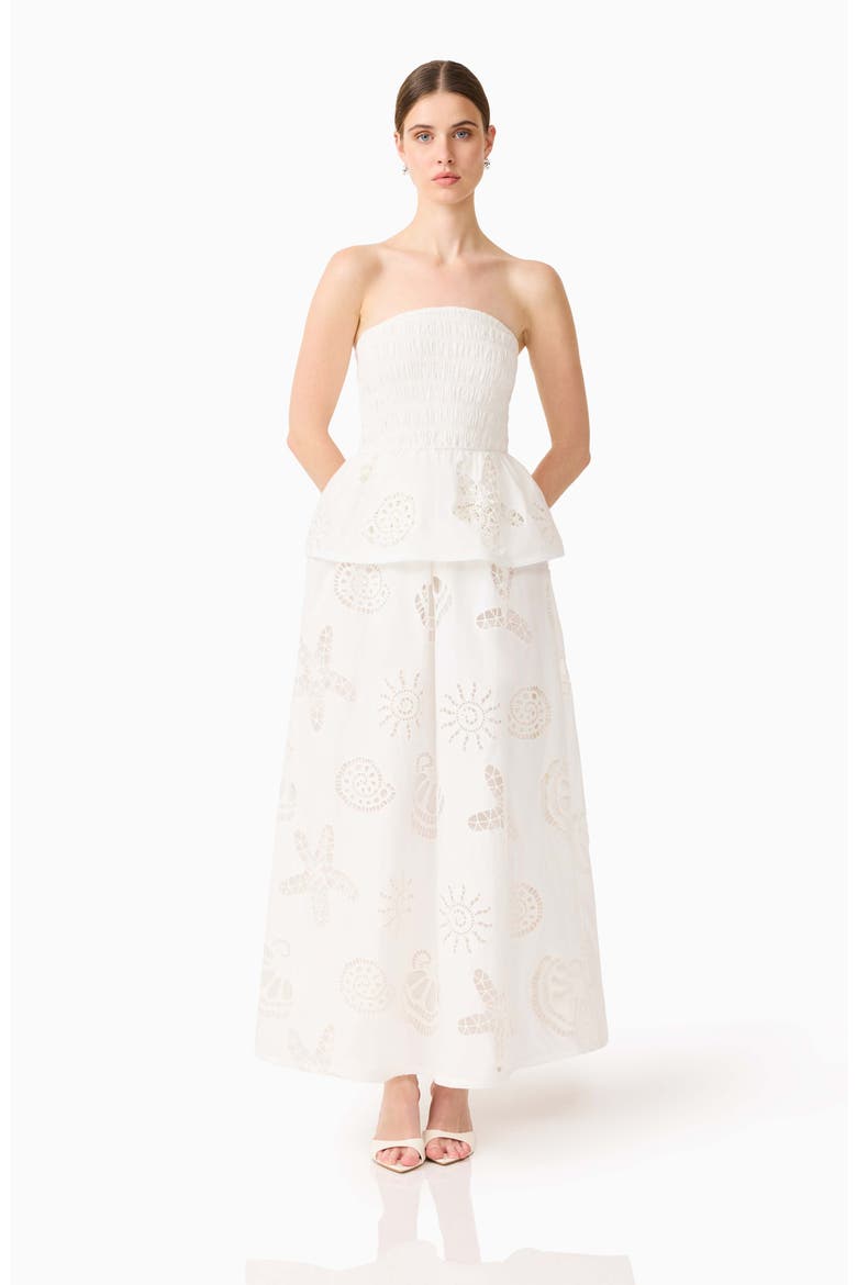 Shell Broderie Strapless Gown, Alternate, color, WHITE