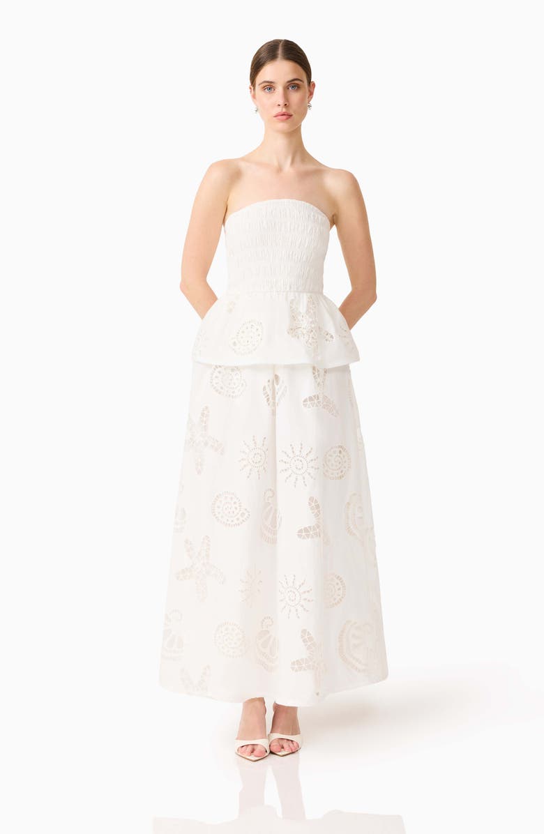 Elliatt Shell Broderie Strapless Gown, Alternate, color, White