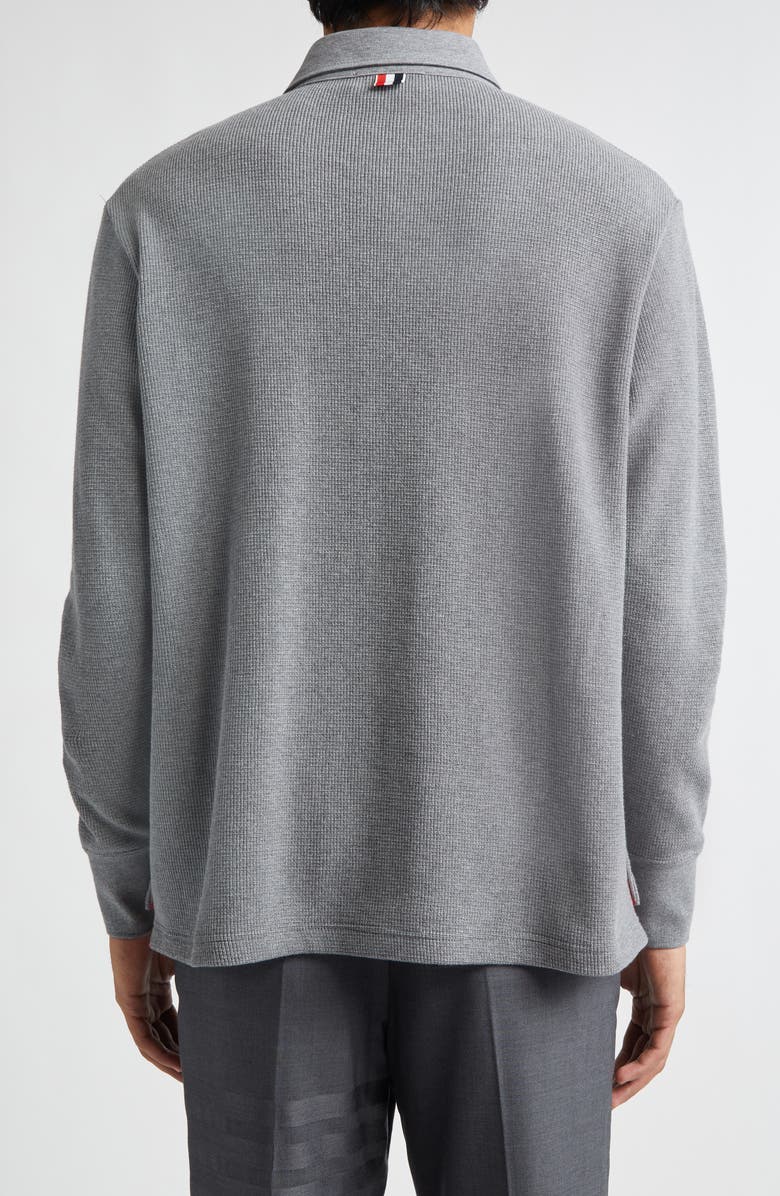 Thom Browne Waffle Knit Rugby Polo, Alternate, color, Med Grey