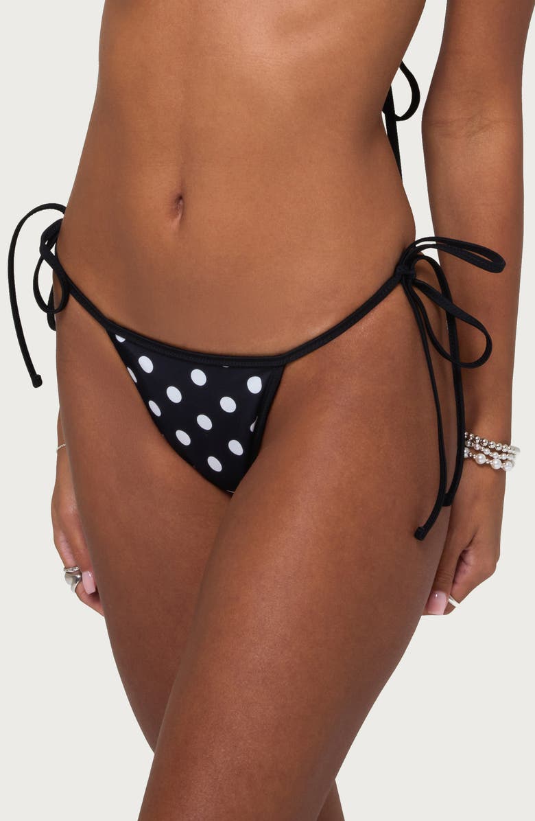 EDIKTED Tora Polka Dot Tie Side Reversible Bikini Bottoms, Alternate, color, Black/ White