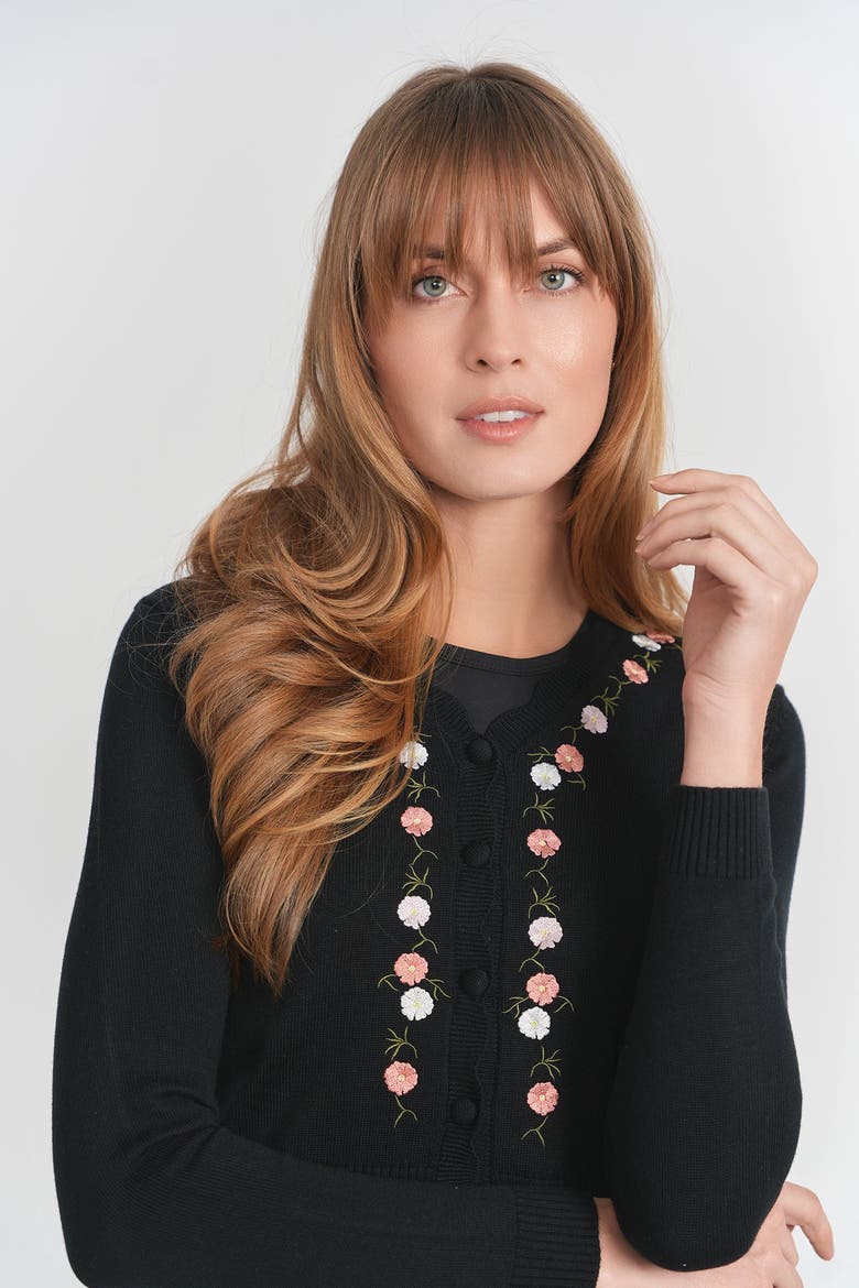 Floral Embroidered Scalloped V-Neck Knit Cardigan, Alternate, color, Pale Pink