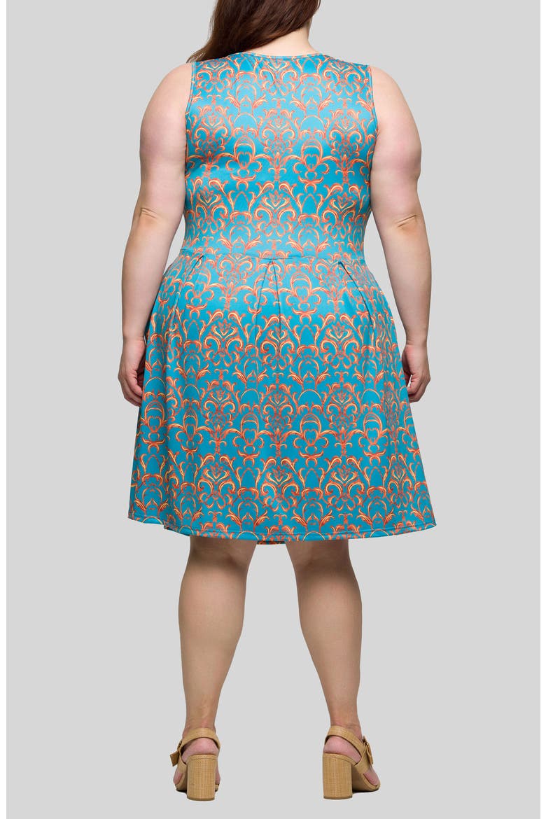 Filigree Print Fit & Flare Dress, Alternate, color, BLUE MULTI