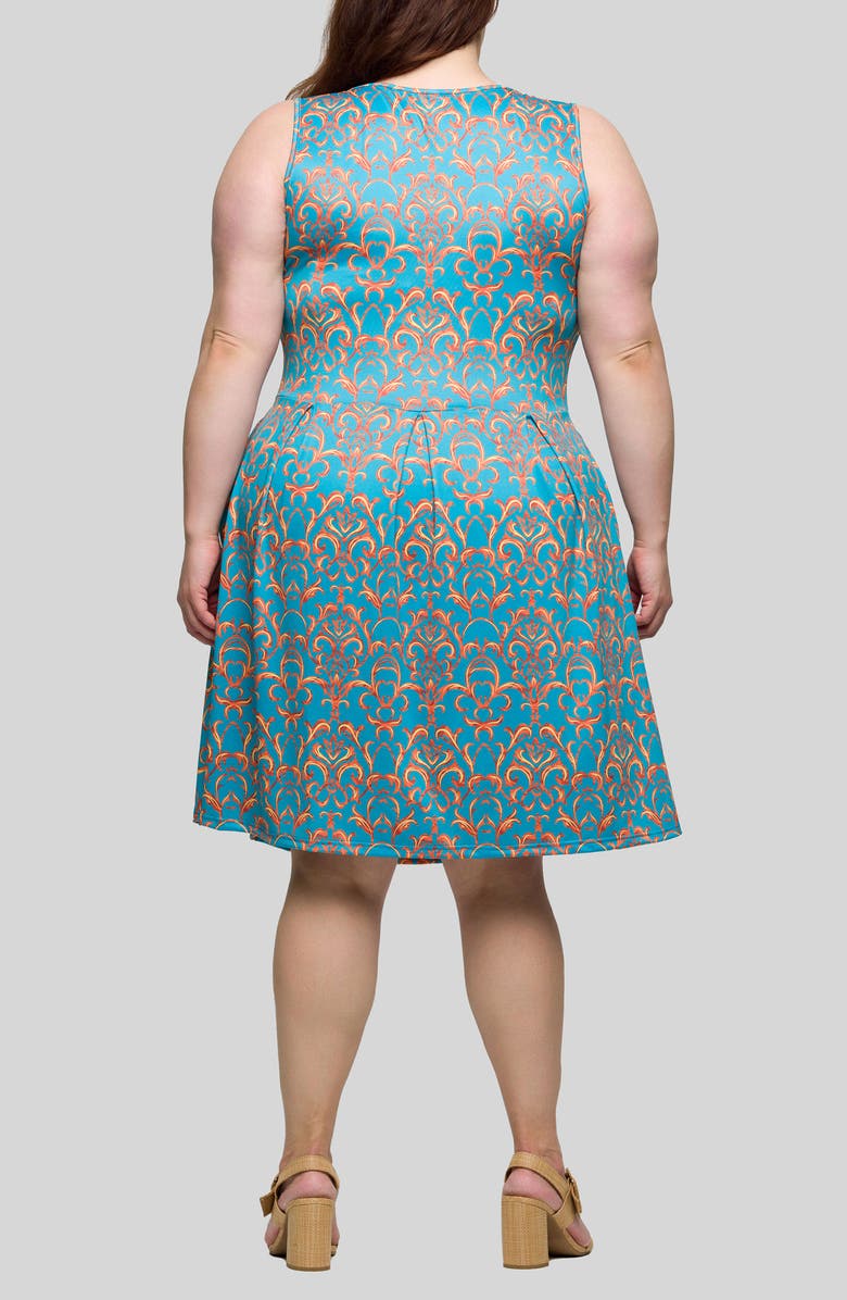 24seven Comfort Apparel Filigree Print Fit & Flare Dress, Alternate, color, Blue Multi