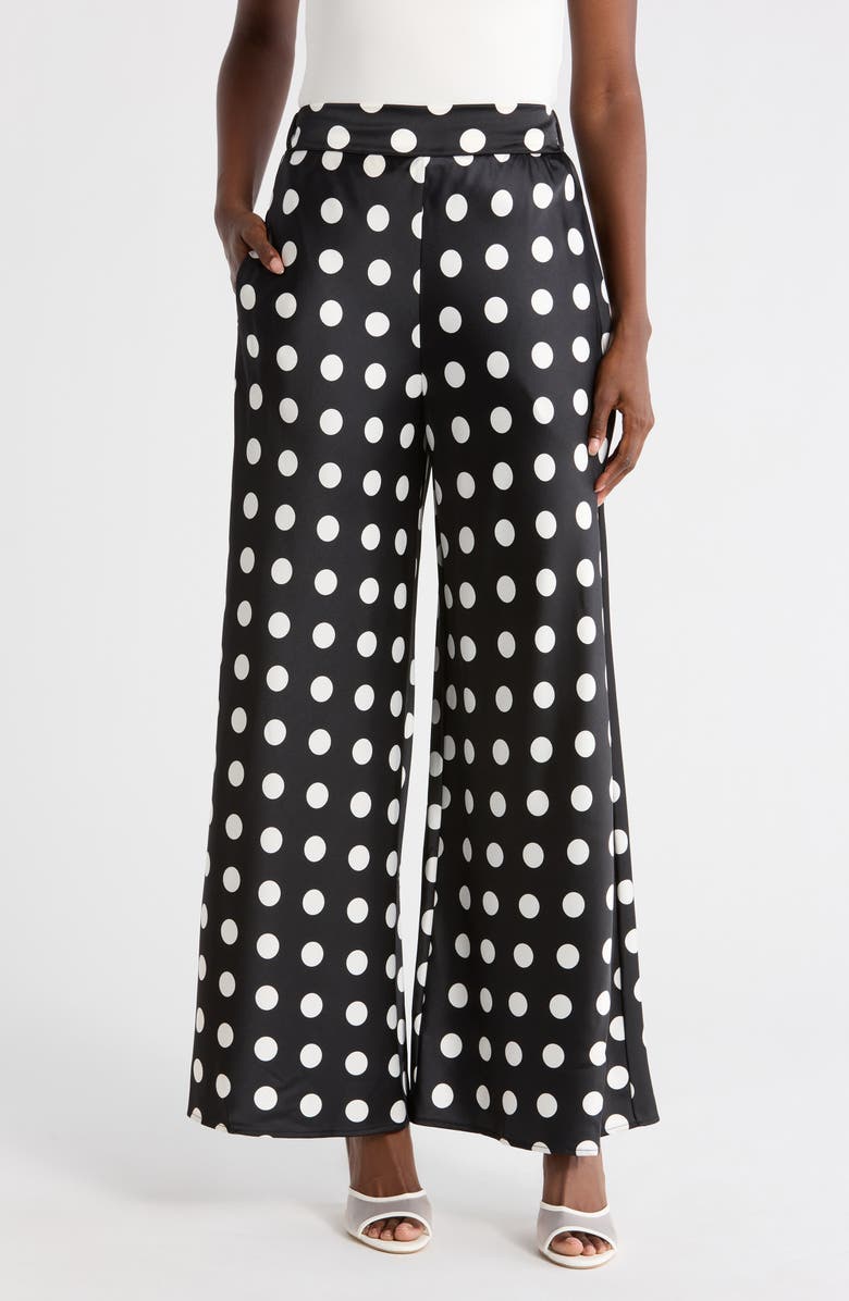 Renee C Polka Dot Wide Leg Pants, Main, color, Black