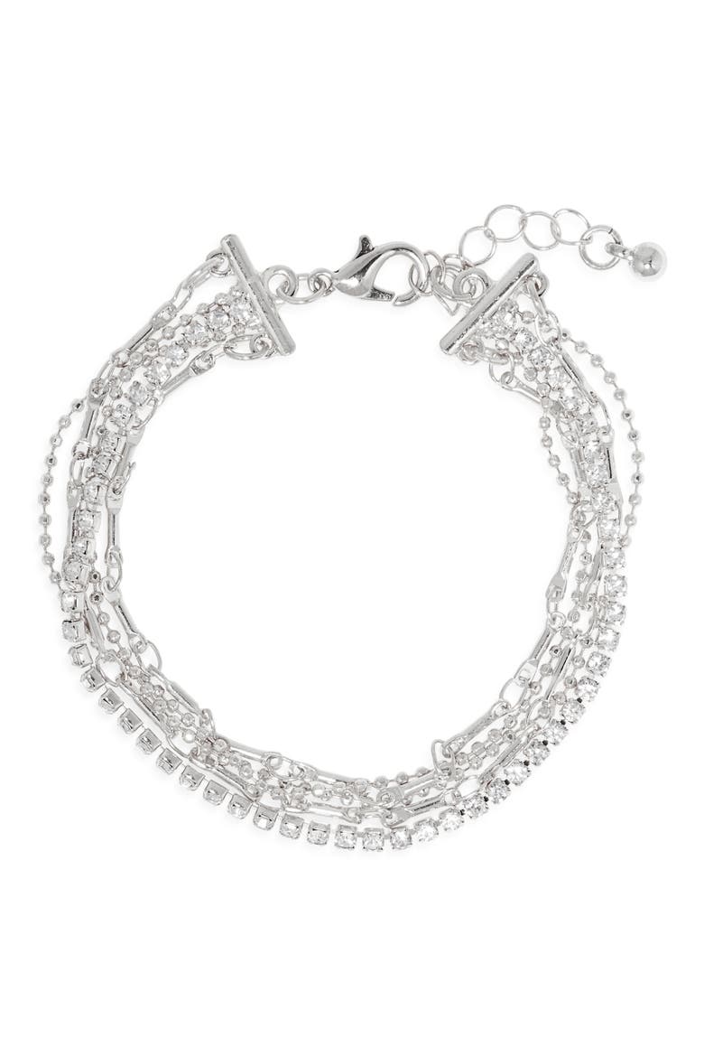 Multirow Chain Bracelet, Main, color, CLEAR- SILVER