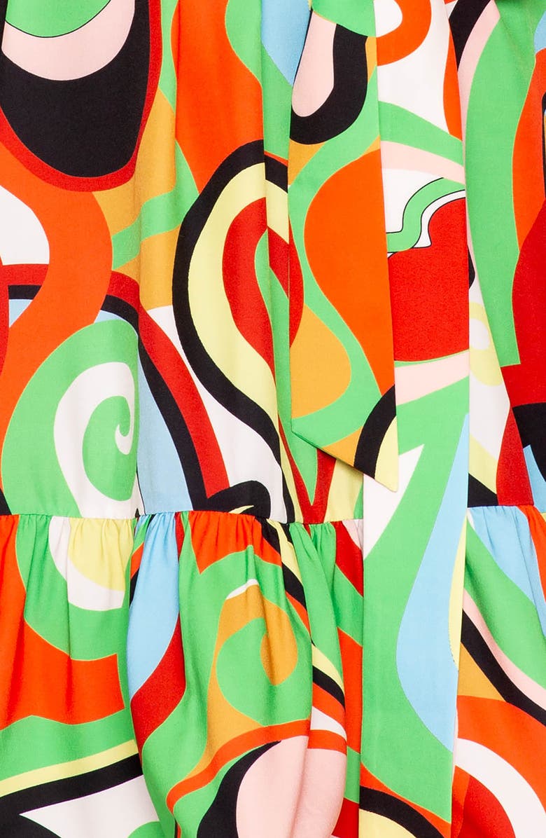 BUXOM COUTURE Geometric Print Ruffle Tie Waist Dress, Alternate, color,