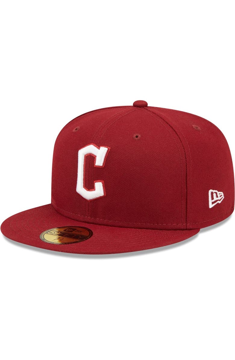 New Era Men's New Era Cardinal Cleveland Guardians White Logo 59FIFTY Fitted Hat, Main, color,