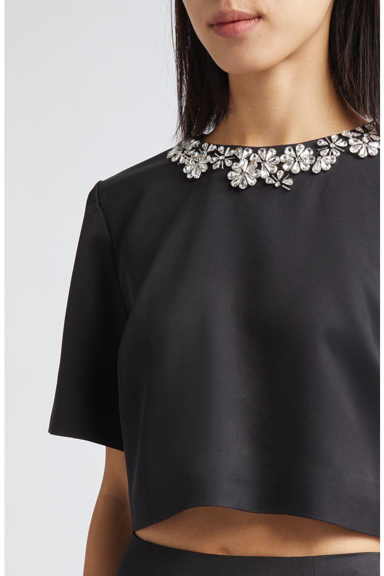 Adona Floral Jewel Embellished Crop Top, Alternate, color, BLACK