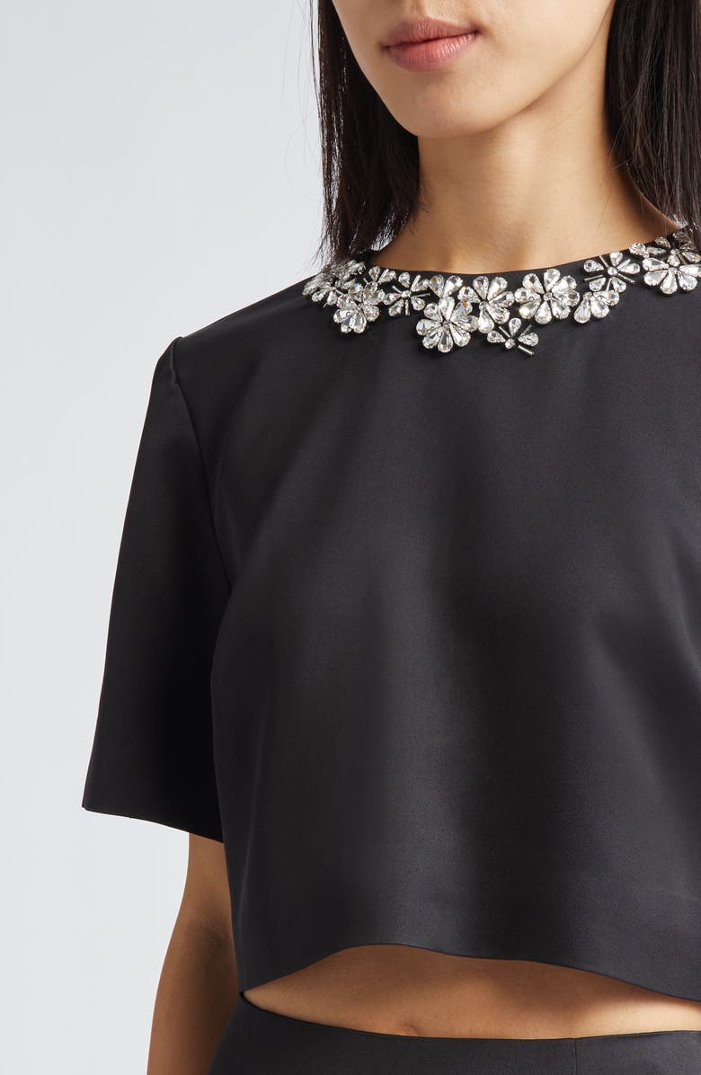 Cinq à Sept Adona Floral Jewel Embellished Crop Top, Alternate, color, Black