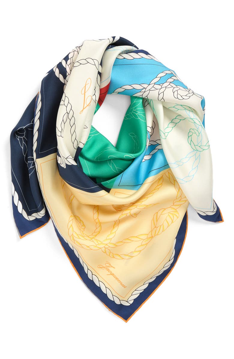 Jacquemus Le Grand Foulard Hippocampe Square Silk Scarf, Alternate, color, Print Seahorse Multi