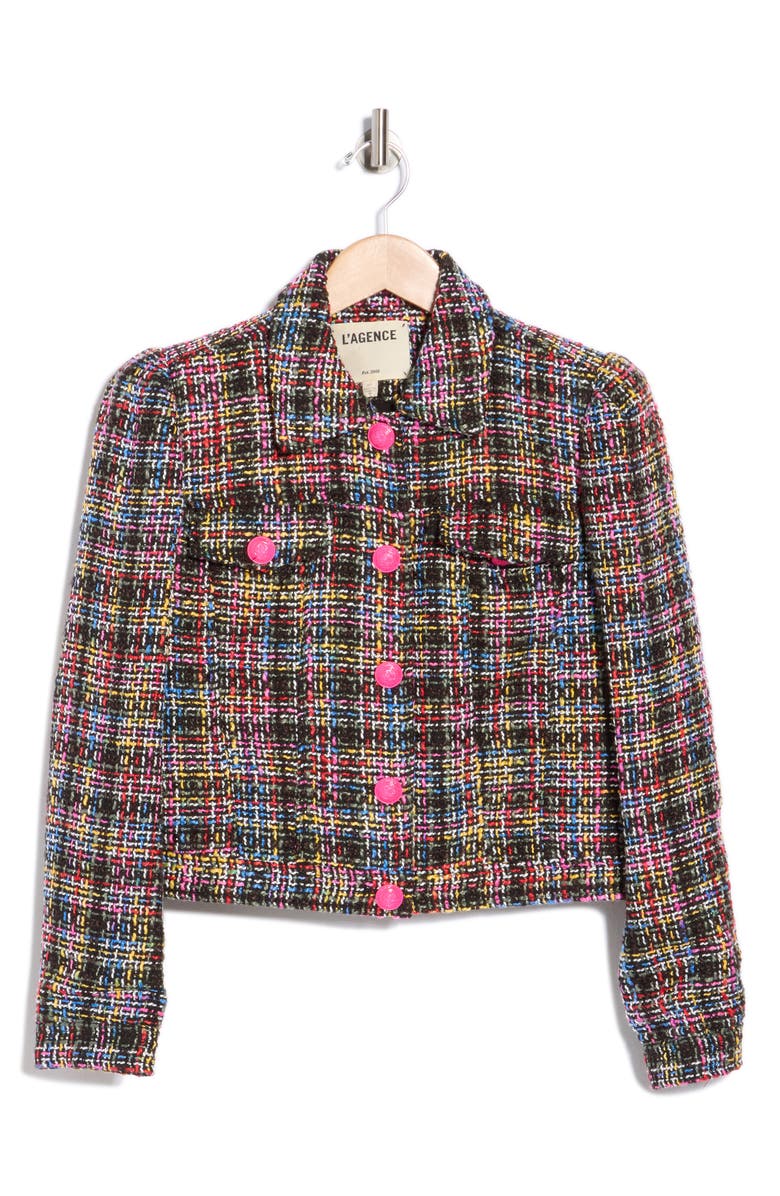 L'AGENCE Kasey Tweed Jacket, Alternate, color, Black Multi Colorful Tweed