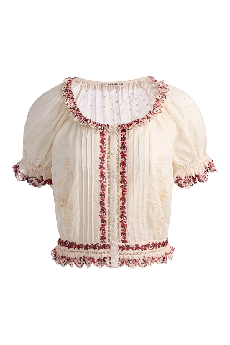 McLaine Embroidered Puff Sleeve Cropped Top, Alternate, color, ORCHARD GLOW