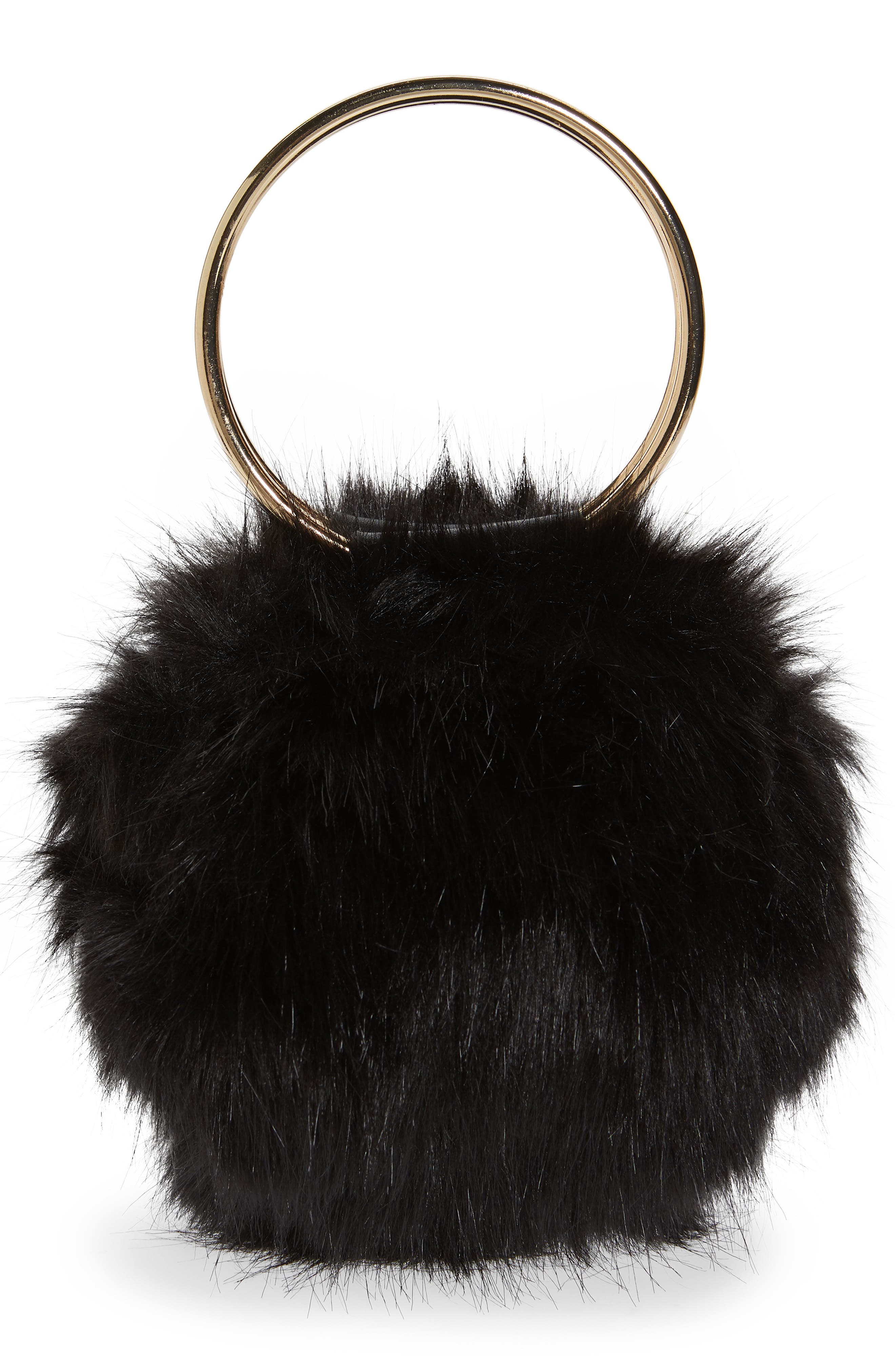 BP. Ring Handle Faux Fur Clutch, Main, color, 