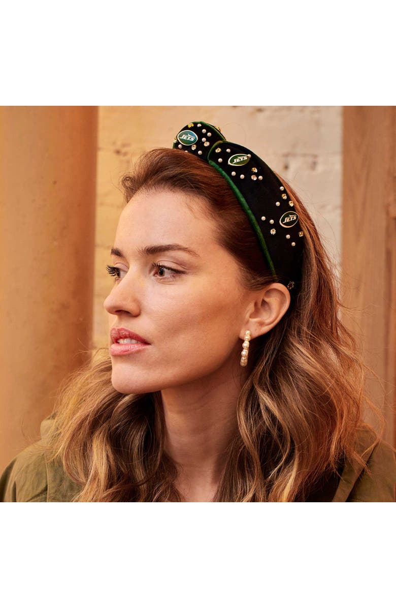 Lele Sadoughi New York Jets Embellished Knotted Headband, Alternate, color, Jet 001
