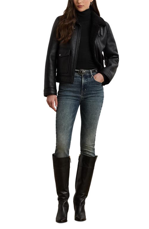 Ralph Lauren Lauren Faux Leather & Faux Shearling Bomber Jacket In Black