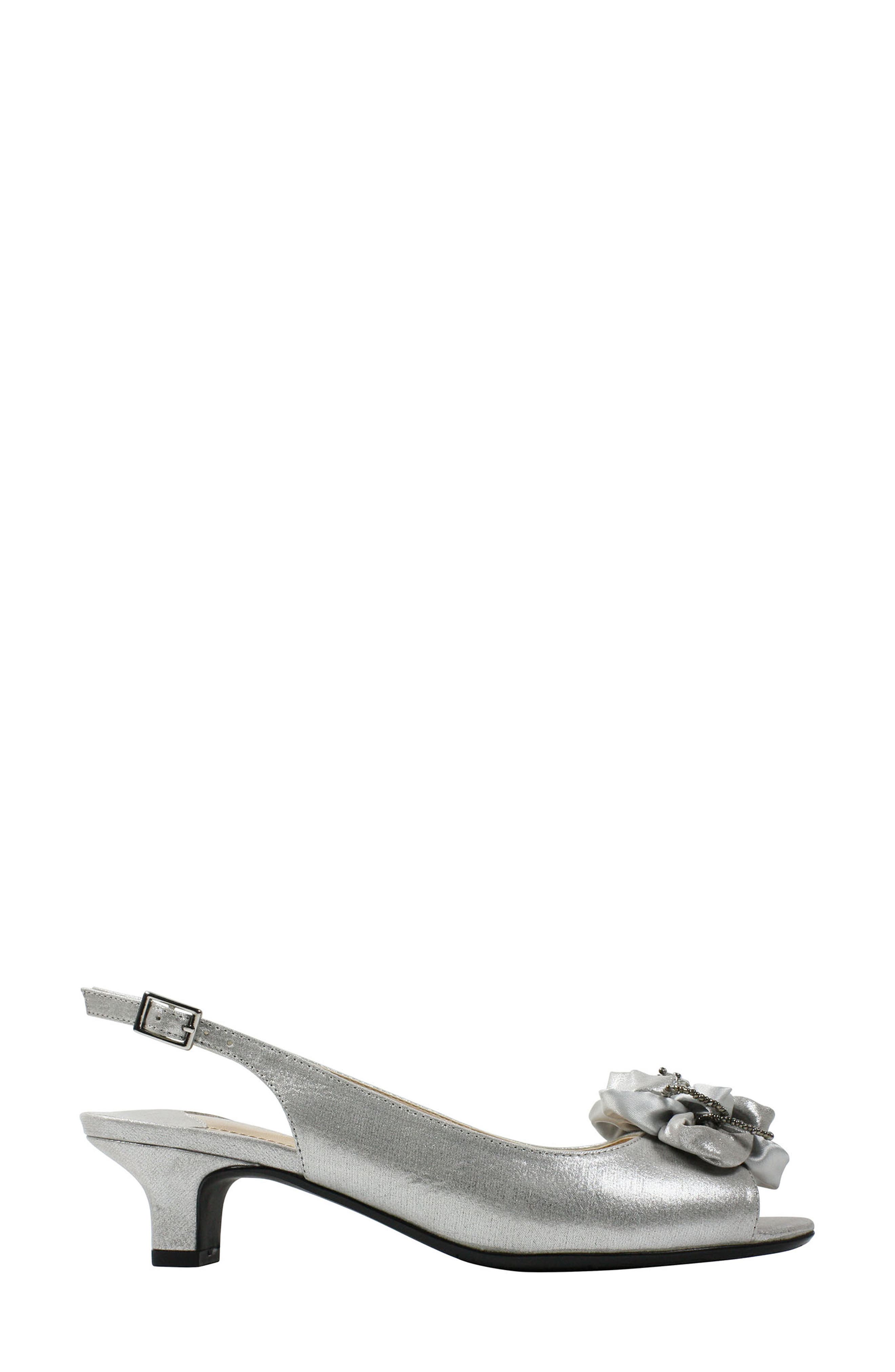 J. Reneé Leonelle Kitten Heel Slingback Sandal, Alternate, color, Silver Satin