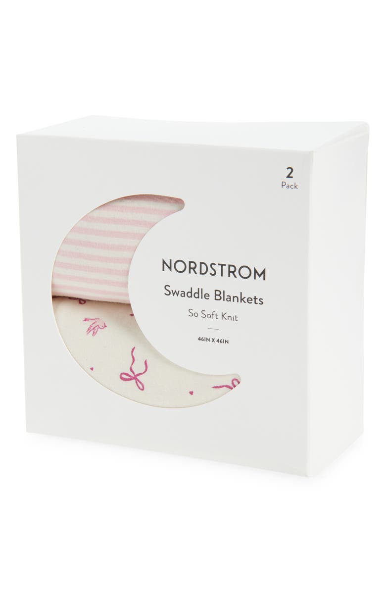 Nordstrom 2-Pack Assorted Knit Swaddles, Alternate, color, Ivory Birds- Pink Kit Stripe