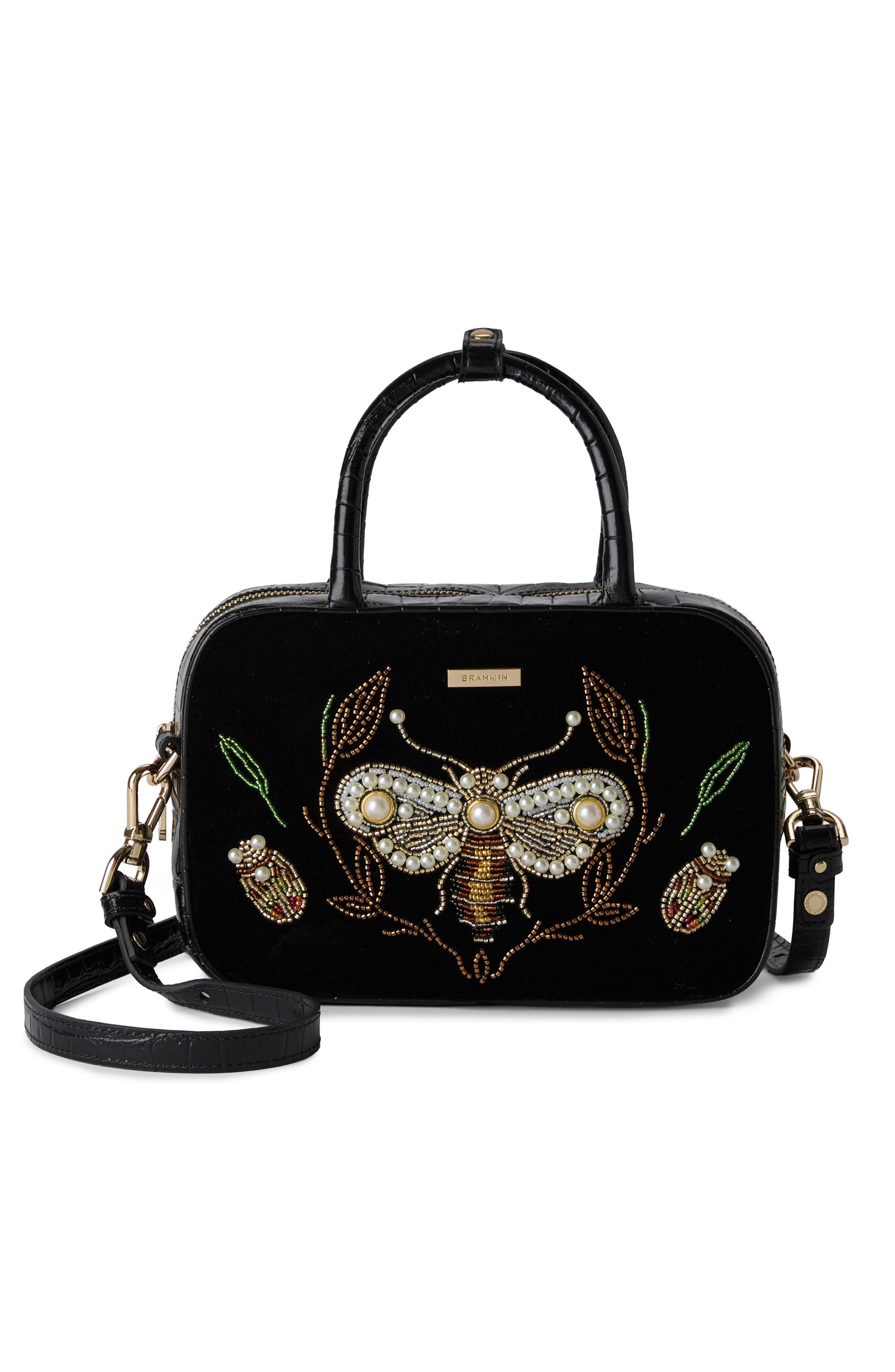 Brahmin Mara Velvet 
Croc Embossed Leather Top Handle Bag, Alternate, color, 