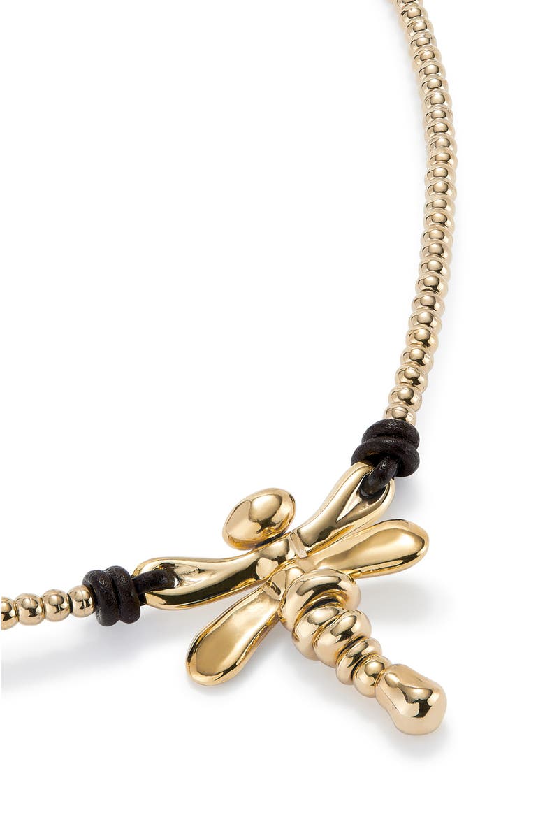 UNODE50 Short pendant necklace with dragonfly, Alternate, color, Gold