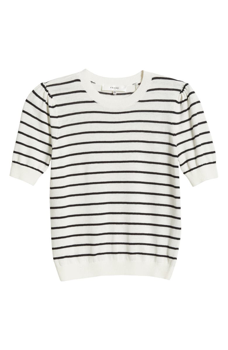FRAME The Gathered Stripe Short Sleeve Organic Cotton & Linen Blend Sweater, Alternate, color,