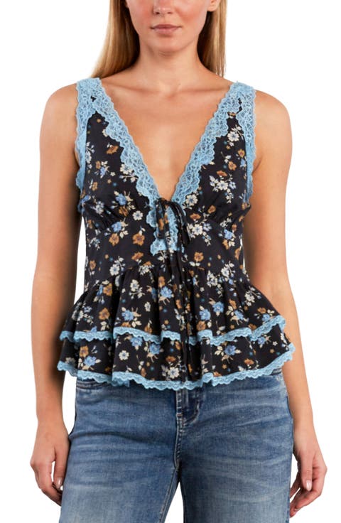 Lace Trim Cotton Blend Top
