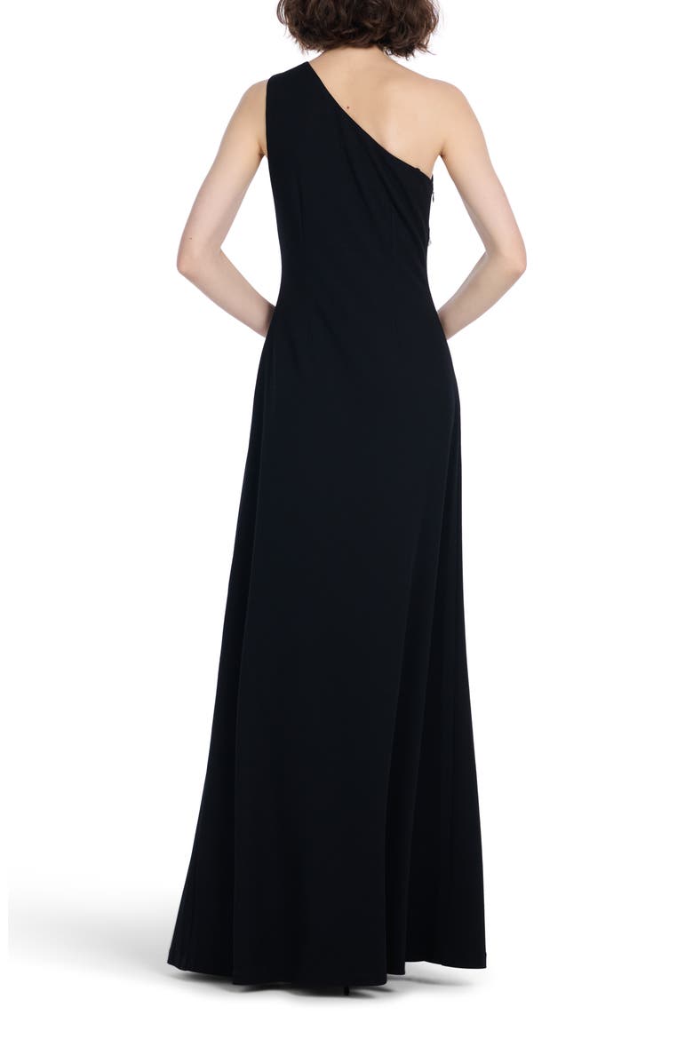 Crystal One-Shoulder Stretch Crepe Gown, Alternate, color, BLACK
