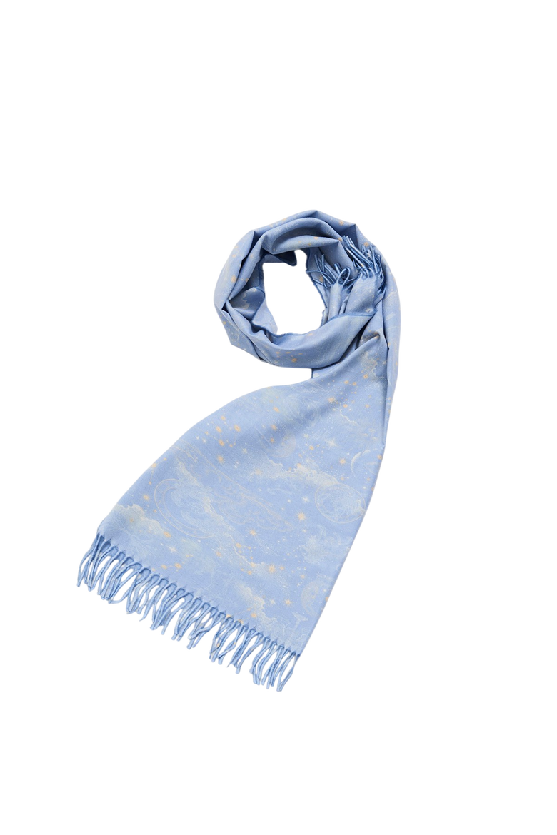 Zodiac Long Fringed Scarf, Main, color, Light Blue