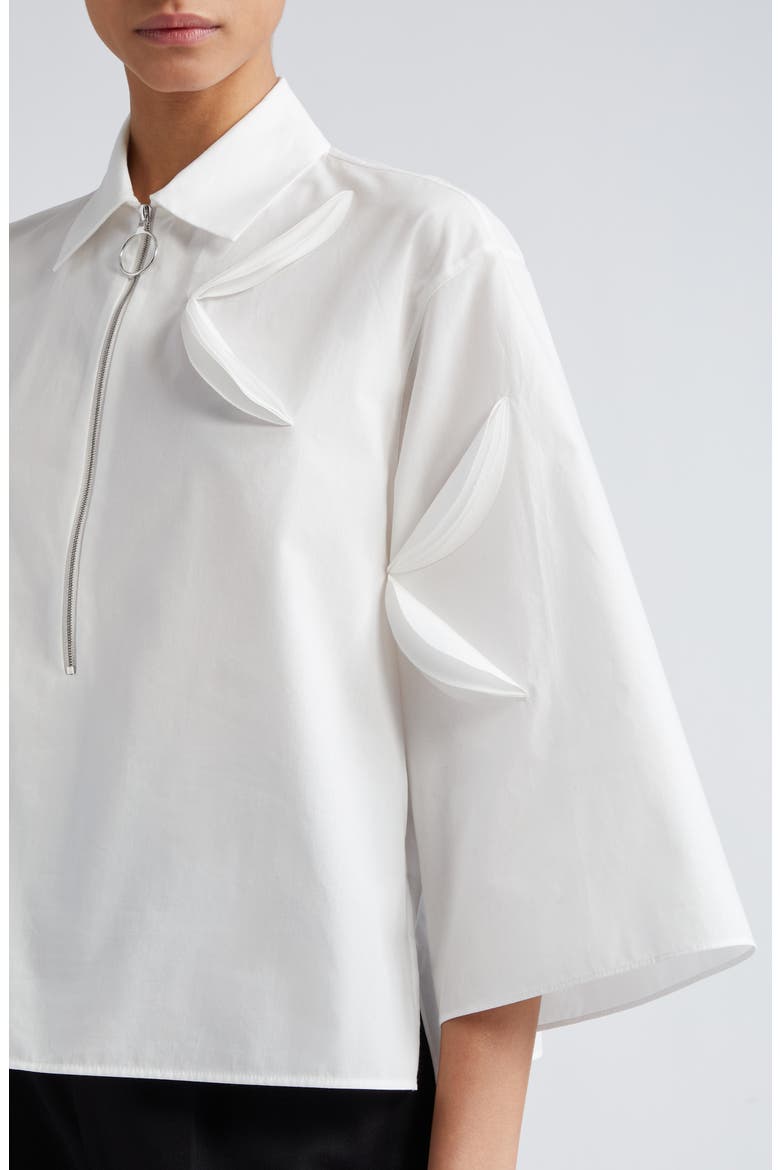 3D Appliqué Cotton Gabardine Half-Zip Top, Alternate, color, CREAM