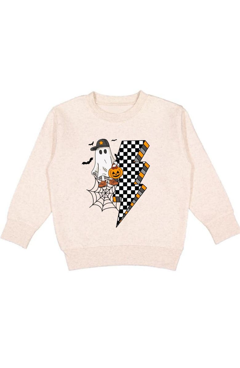 Sweet Wink Checker Ghost Halloween Sweatshirt, Main, color, 
