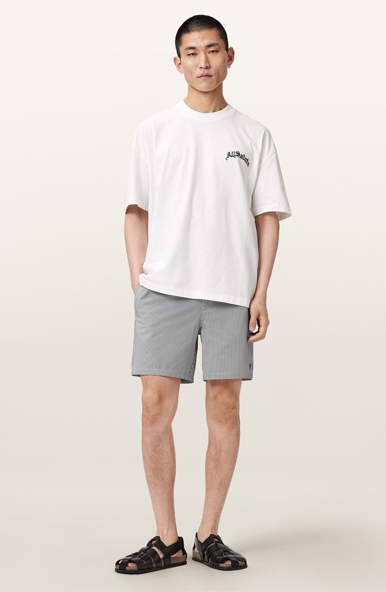 AllSaints Ciper Stripe Swim Trunks, Alternate, color, Chalk White/ Blue