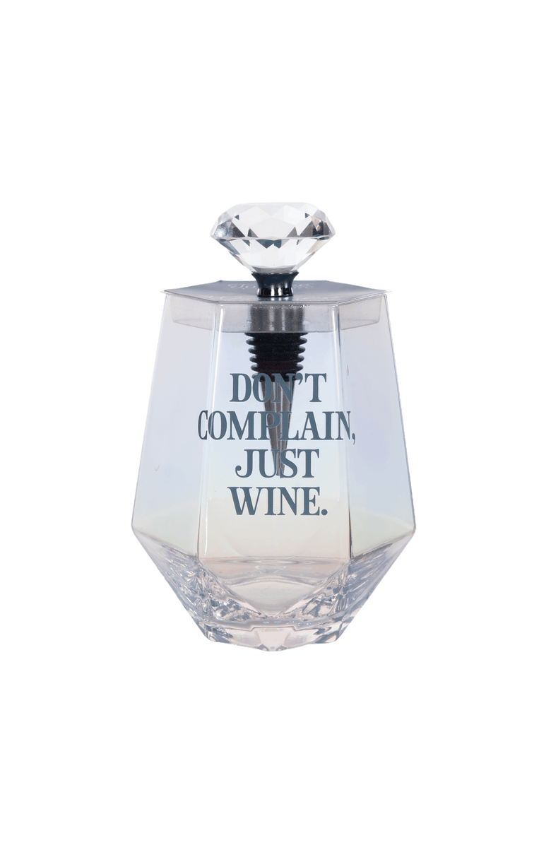 Totalee Gift Just Wine Glass w/ Stopper Set of 2 Glass Clear 18 oz, Main, color, Clear