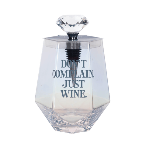 Just Wine Glass w/ Stopper Set of 2 Glass Clear 18 oz