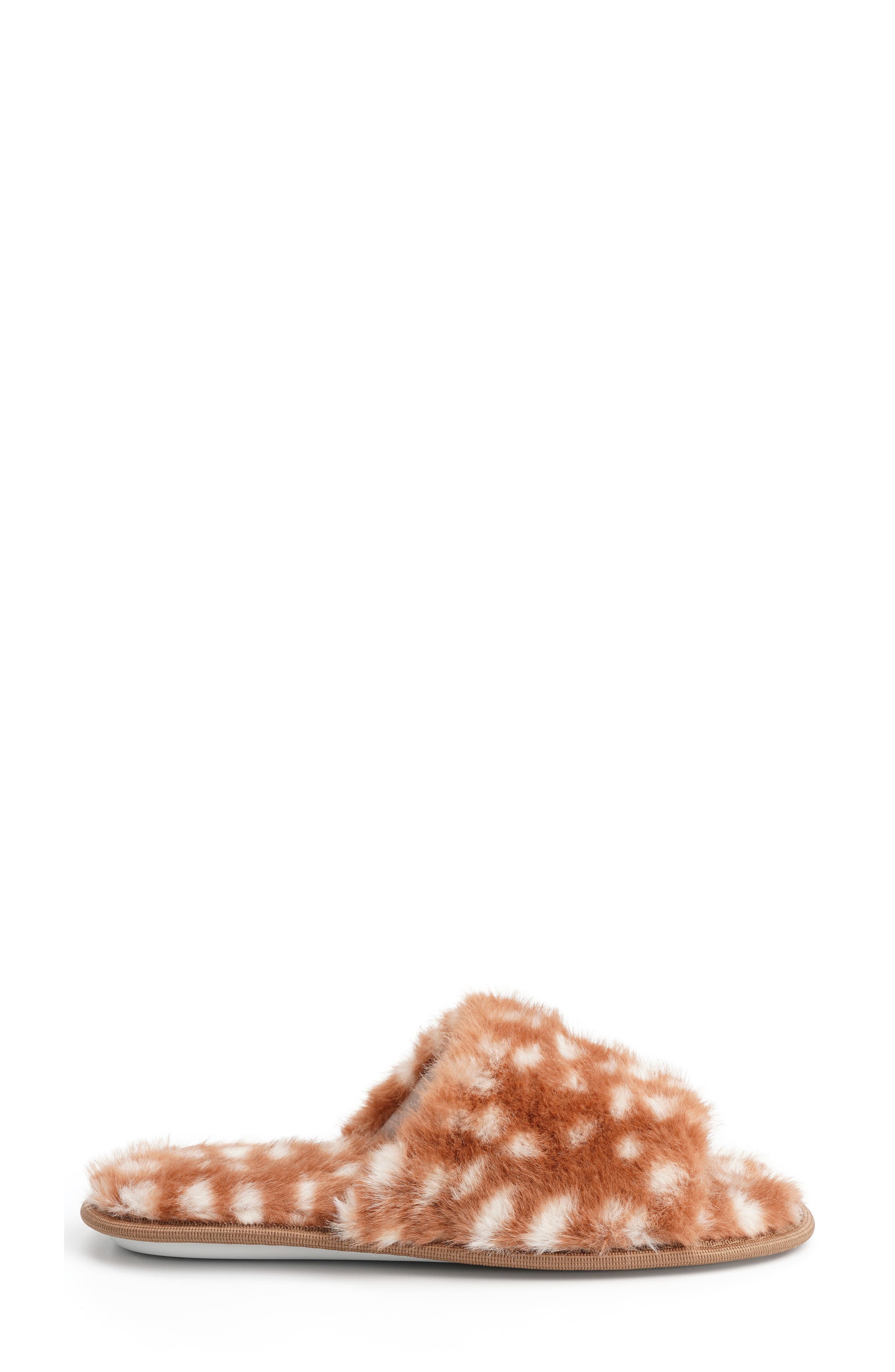 Deer Print Faux Fur Slipper, Alternate, color, TAN
