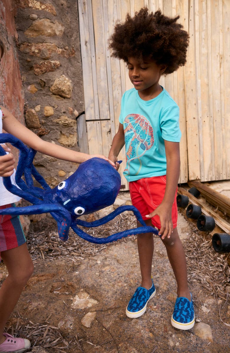 Mini Boden Kids' Jellyfish Embroidered Glow in the Dark Cotton Graphic T-Shirt, Alternate, color, Blue Jellyfish