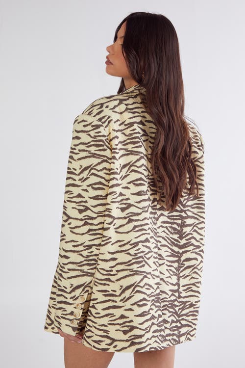 Nasty Gal Zebra Print Oversized Tailored Blazer In Yellow