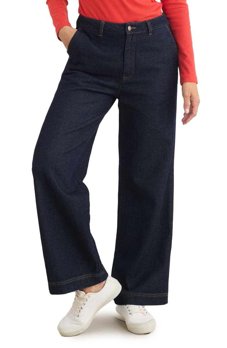 Seasalt Cornwall Sennen Cove High Waist Wide Leg Jeans, Main, color, Dark Wash Grain