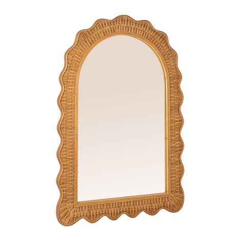 Arched Wall Mirror with Scalloped Woven Frame