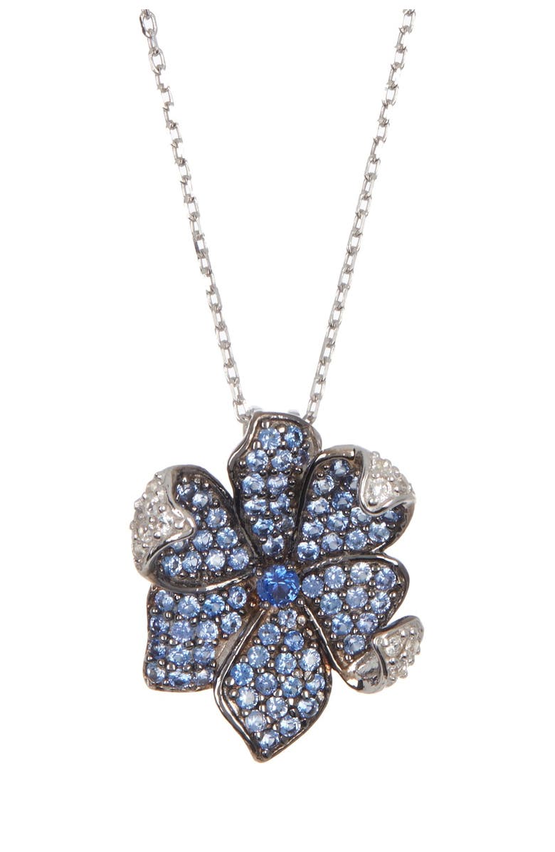 SUZY LEVIAN Sterling Silver Sapphire & Diamond Flower Pendant Necklace, Main, color, 