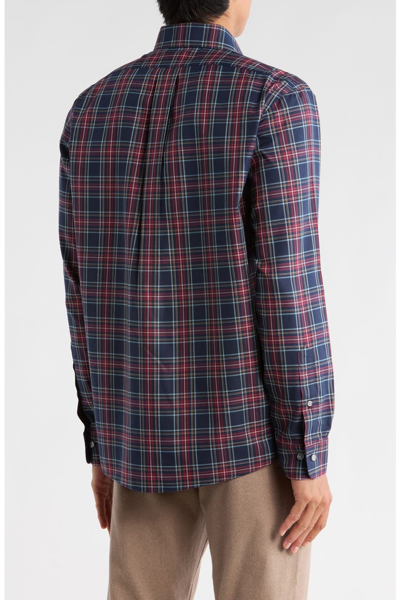 Non-Iron Regular Fit Cotton Button-Down Shirt, Alternate, color, NAVY TARTAN